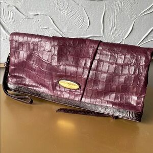 Brahmin Plum Croc-Embossed Foldover Clutch